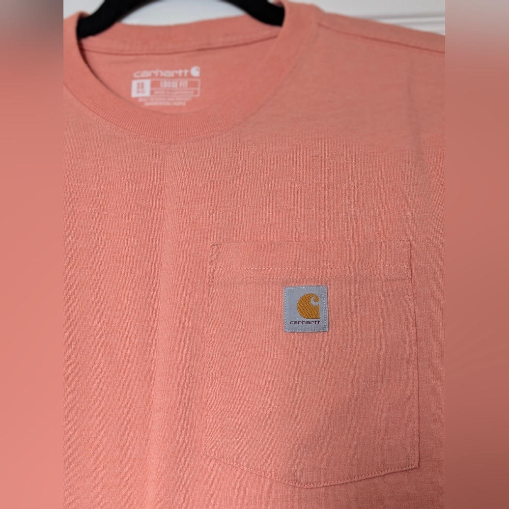 Carhartt T-shirt Loose Fit Cotton Coral Peach Pocket (Size XS) - Picture 4 of 10